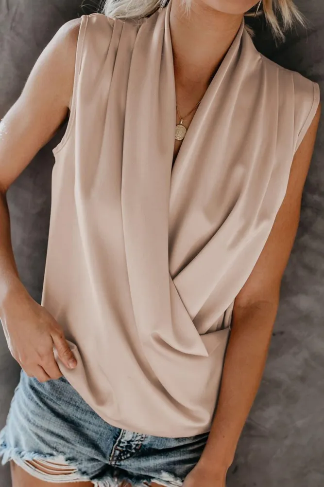 Apricot Enchanting Satin Drape Tank Top