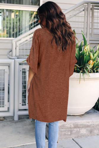 Brown Twist Ruched Hi-low Hem Top