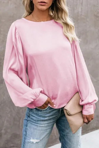 Pink Billowy Bell Sleeve Relaxed Fit Pullover Top