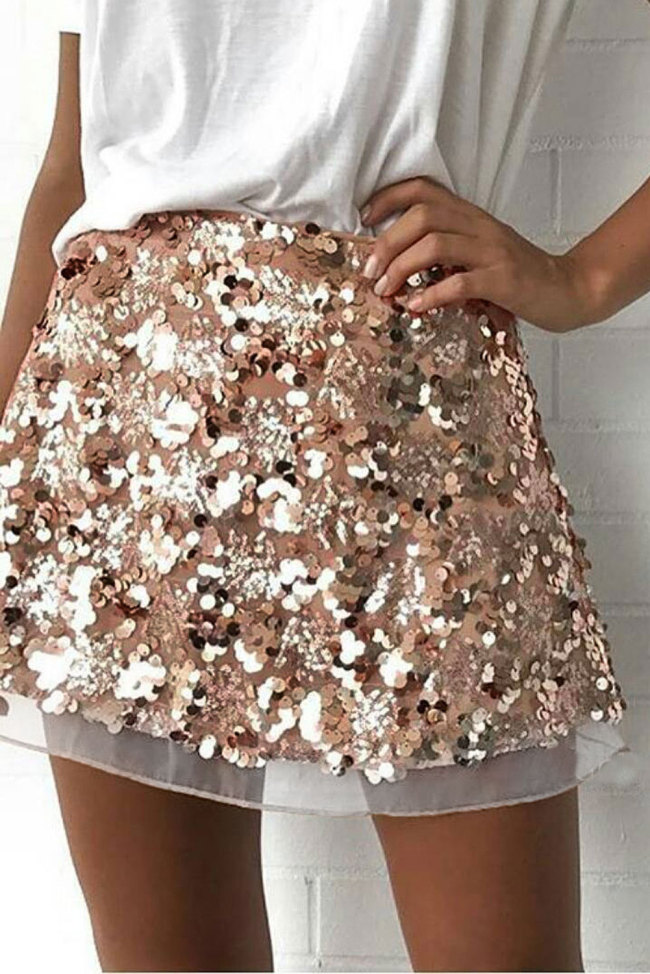 Apricot Bling Bling Shiny Party Skirt
