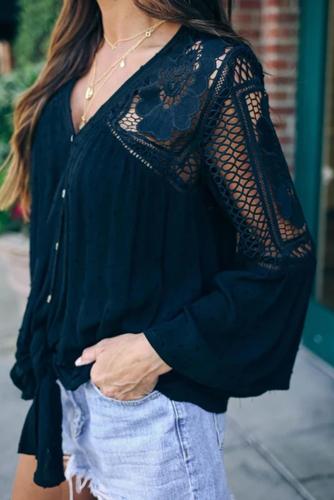 Black Against The Grain Swiss Dot Crochet Tie Top