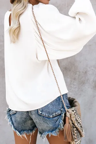 White Billowy Bell Sleeve Relaxed Fit Pullover Top