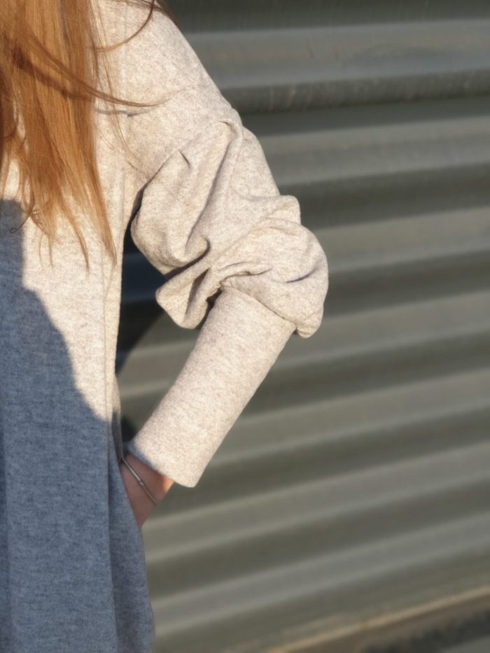 Gray Autumn Winter Long Lantern Sleeve Knitted Sweatshirt Dress