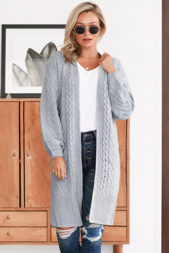 Gray Long Front Open Cardigan