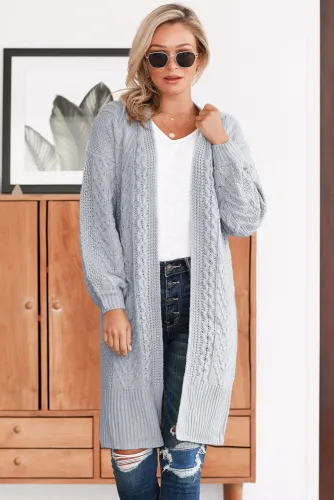 Gray Long Front Open Cardigan