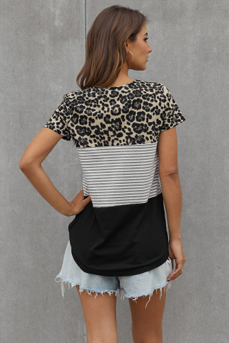 Black Block Striped and Leopard Short Sleeve Tee