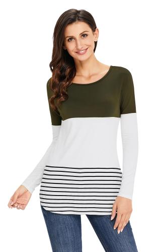 Green Color Block Floral Patchwork Long Sleeve Blouse Top
