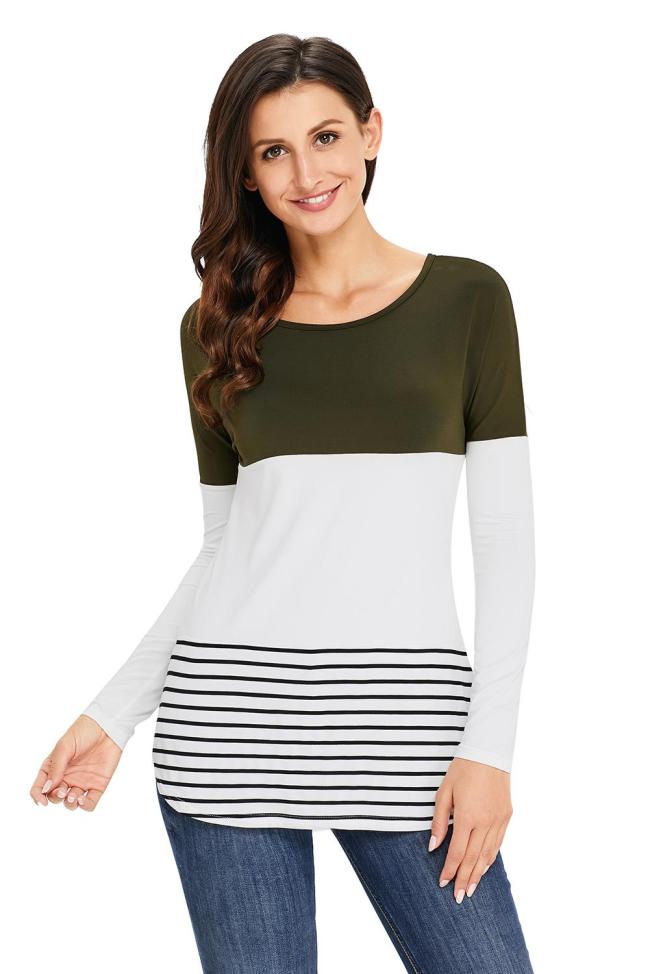 Green Color Block Floral Patchwork Long Sleeve Blouse Top