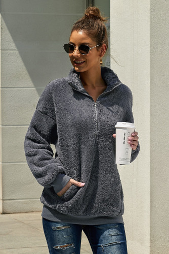 Dark Gray Traverse Pocketed Sherpa Pullover Sweatshirt