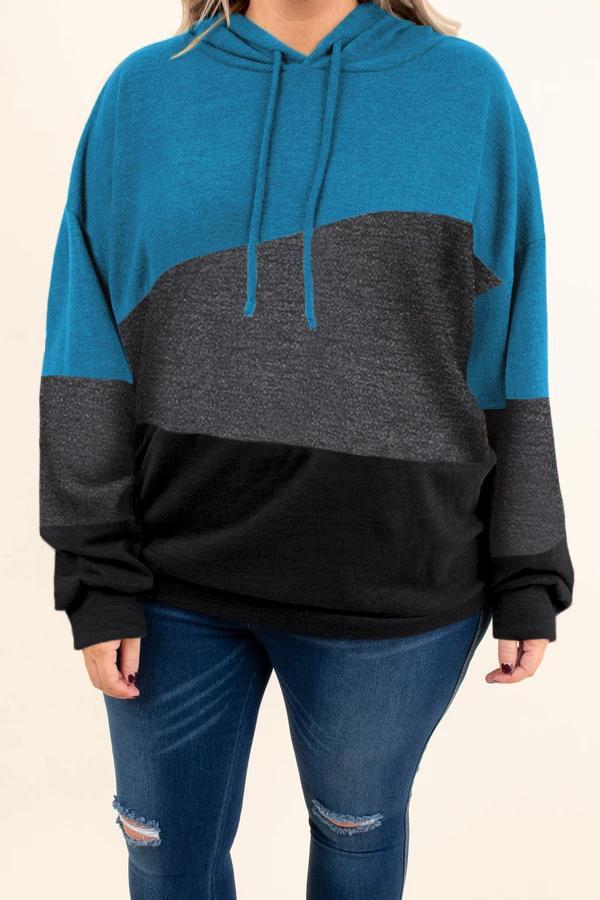 Blue Lucky Break Color Block Plus Size Hoodie