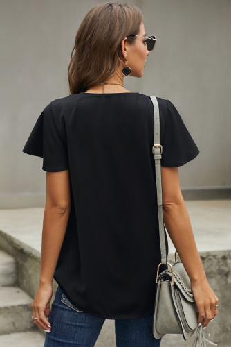 Black V Neck Short Sleeve Tee