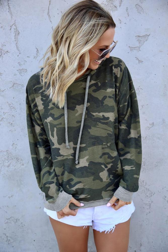 Green Camo Print Pullover Hoodie