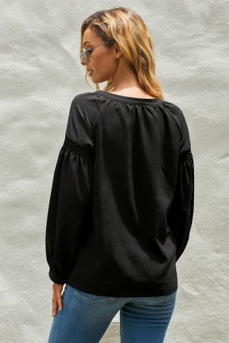 Black Inspired Button Down Peasant Top