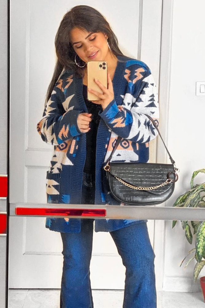Blue Moraga Pocketed Aztec Cardigan