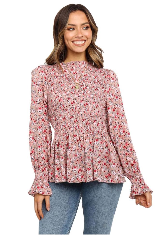 Red High Neck Boho Floral Blouse