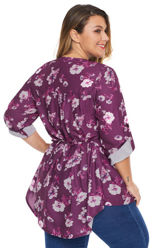 Rose Floral Pintuck Plus Size Blouse