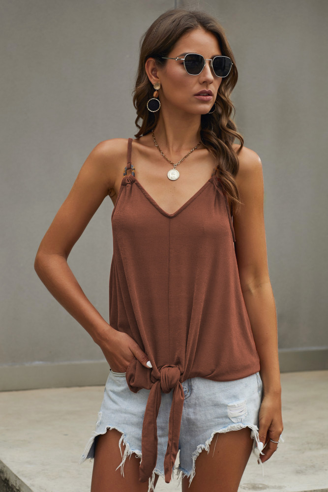 Brown Quicksand Tortoiseshell Detailed Tie Tank