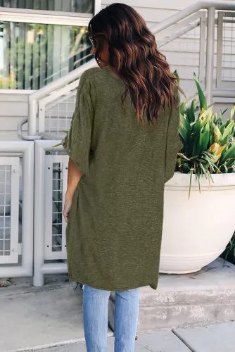 Green Twist Ruched Hi-low Hem Top
