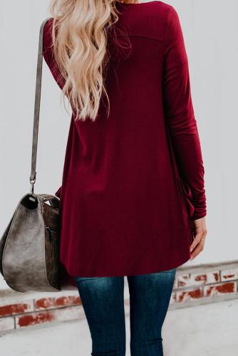 Red Button Down Pocketed Cardigan