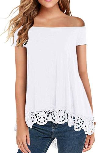 White Off Shoulder A-Line Lace Trim Blouse