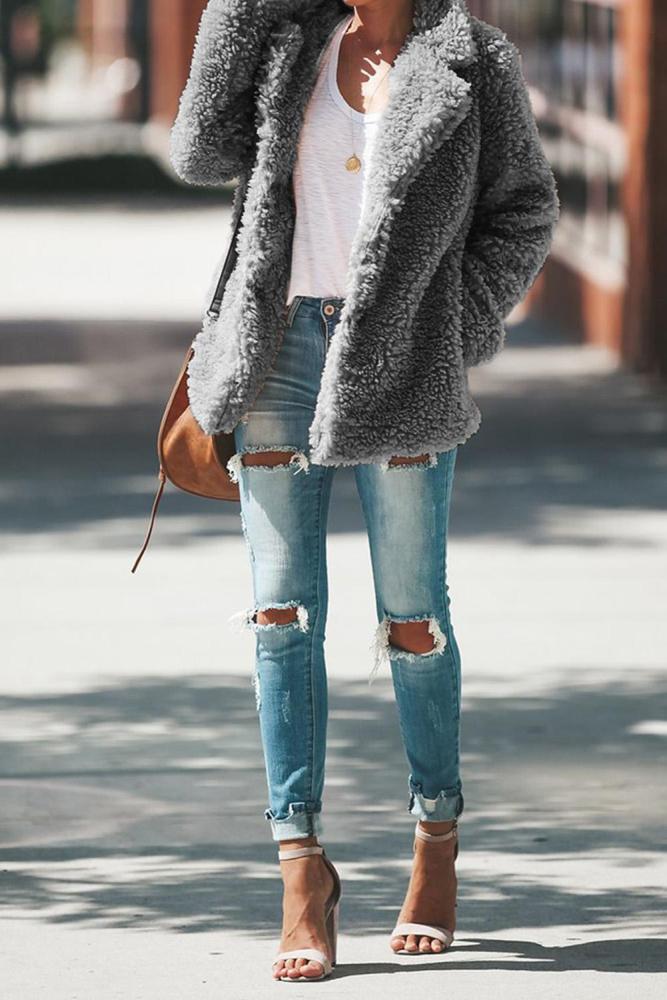 Gray Iconic Pocketed Sherpa Jacket