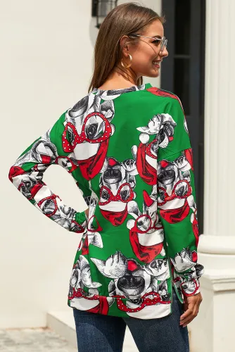 Green Ugly Christmas Cartoon Print Sweatshirt