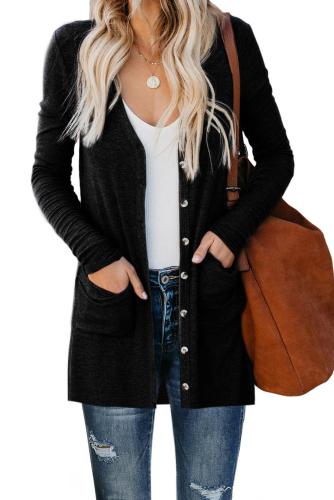 Black Button Down Pocketed Cardigan