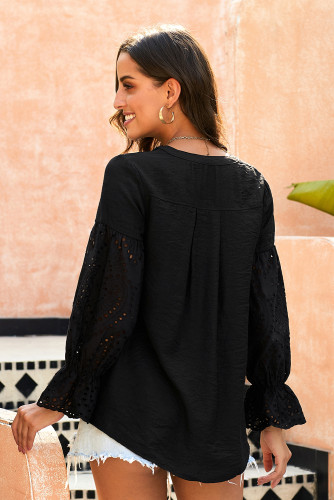 Black Rekindle Eyelet Button Down Top