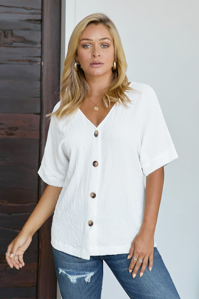 White Soak It Up Cotton Button Down Blouse