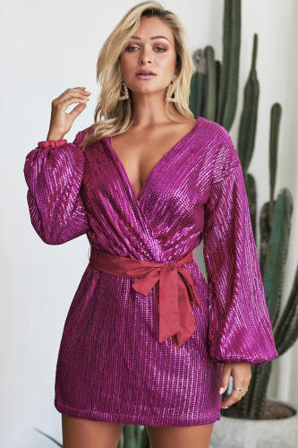 Sparkling Sequin Dotted Wrap Mini Dress