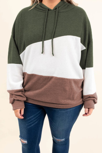 Green Lucky Break Color Block Plus Size Hoodie