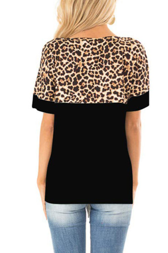 Black Leopard Patchwork Knot Shirt