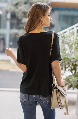 Black Plain Short Sleeve Twist Tee