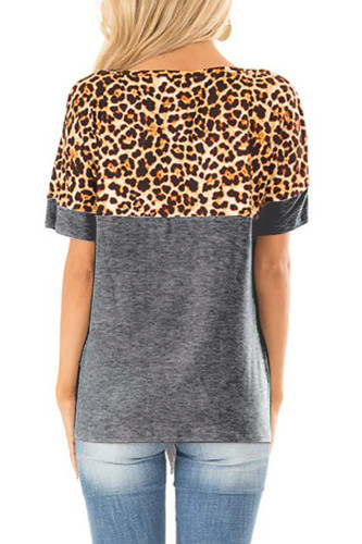 Gray Leopard Patchwork Knot Shirt