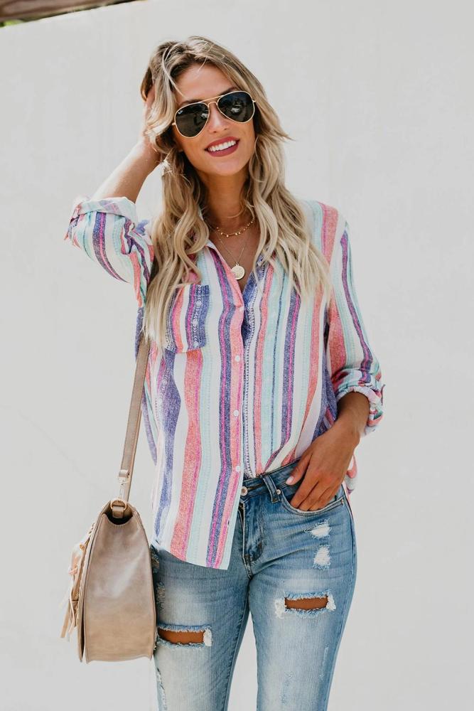White Sweet Enough Striped Button Down Top
