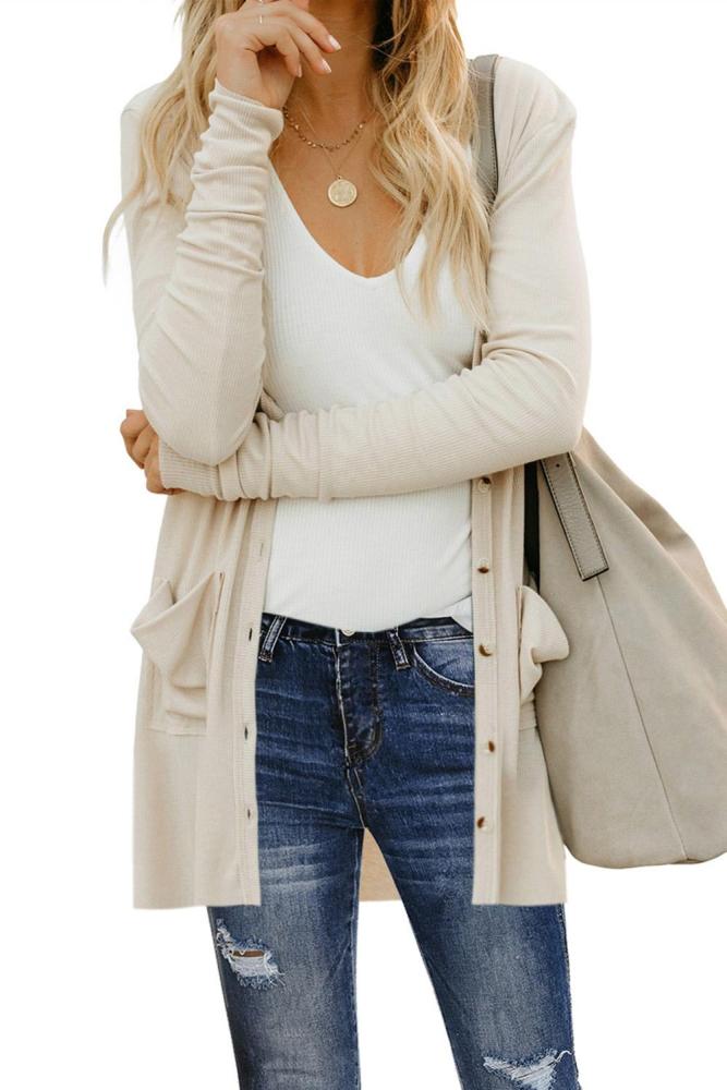 Apricot Button Down Pocketed Cardigan