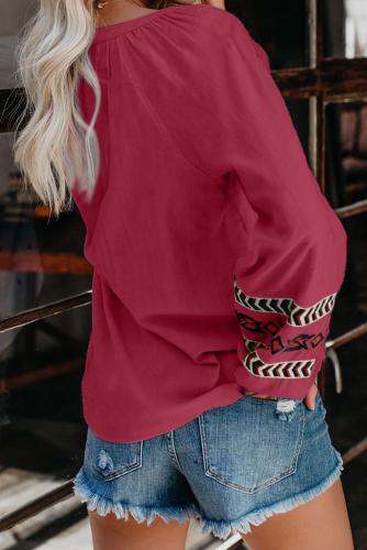 Red Istanbul Cotton Embroidered Peasant Blouse