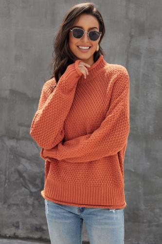 Orange Oversized Chunky Batwing Long Sleeve Turtleneck Sweater