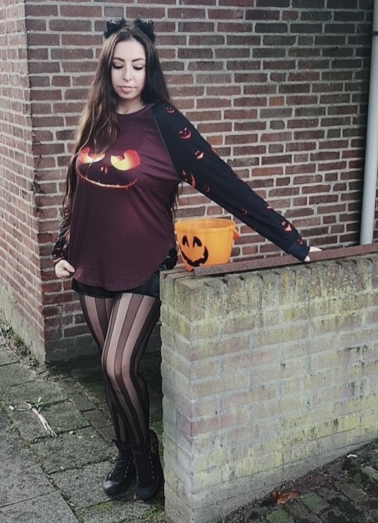 Black Halloween Theme Long Sleeve Pullover Top