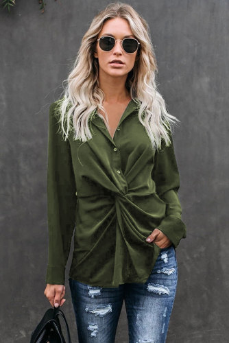 Green Button Down Twist Blouse