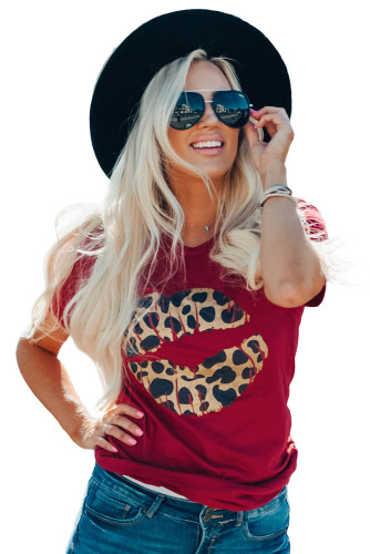 Red Modern Vintage Boutique Kiss On The Face Leopard Lip Tee