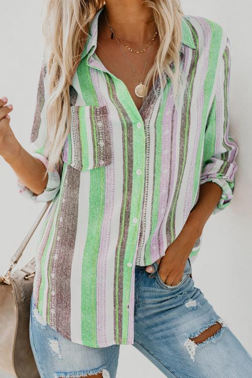 Green Sweet Enough Striped Button Down Top