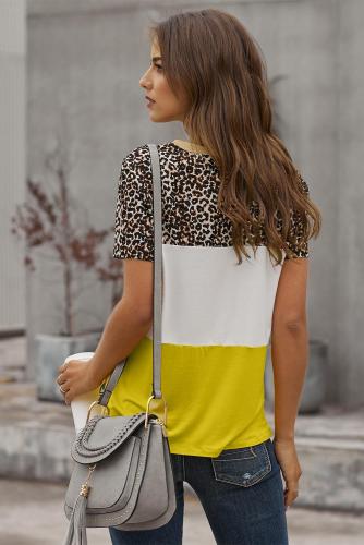 Yellow Color Block Leopard Tee
