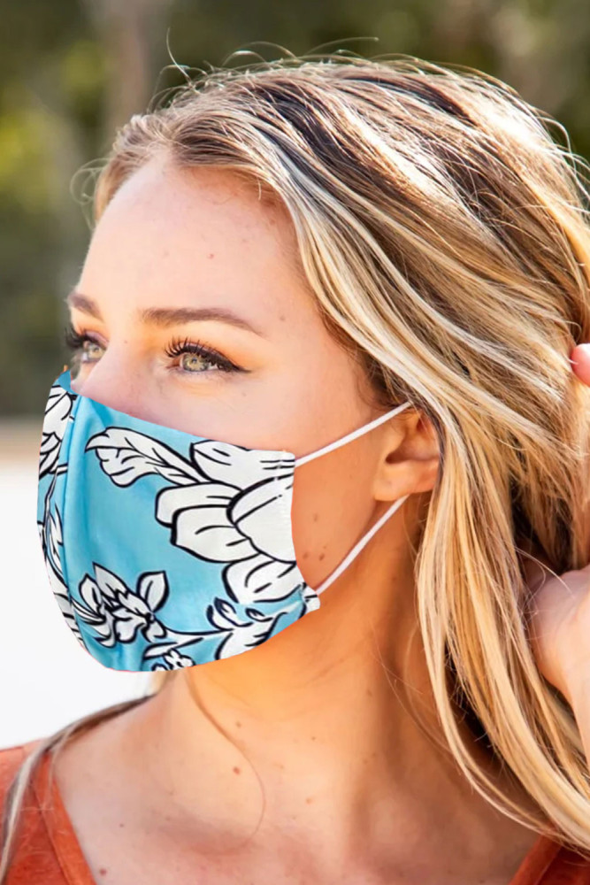 Sky Blue Floral Print Washable Outdoor Protection Face Mask