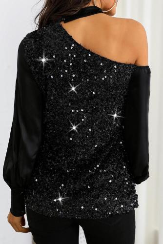 Choker Cut Out Shoulder Sequin Top