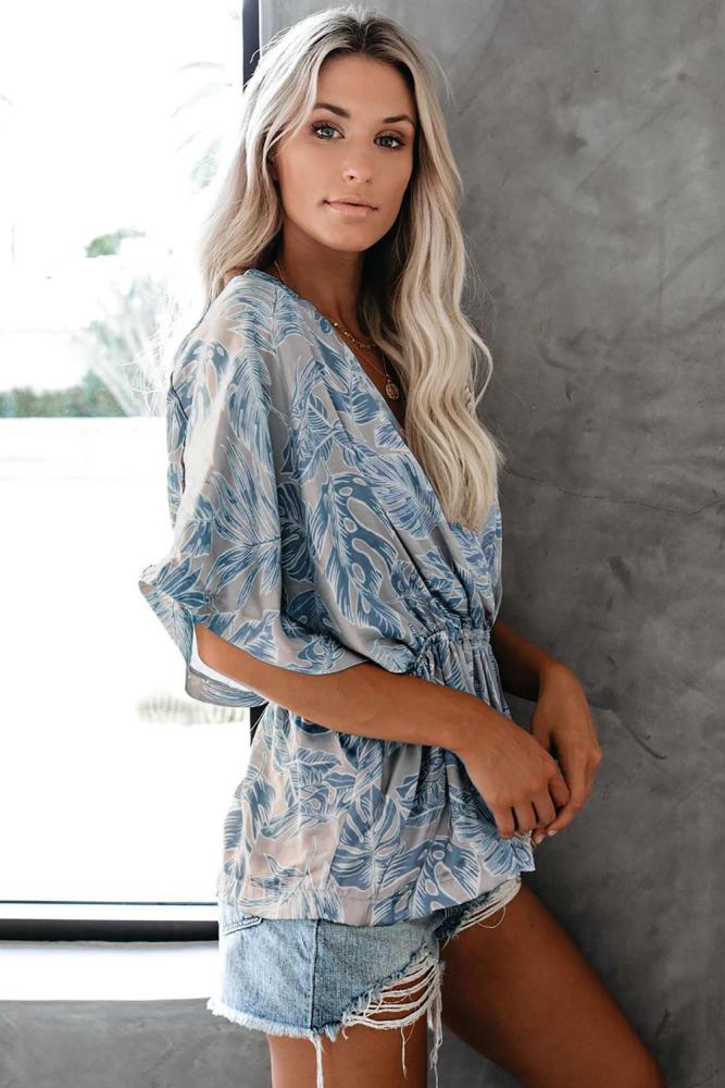 Sky Blue Coco Hut Satin Kimono Top