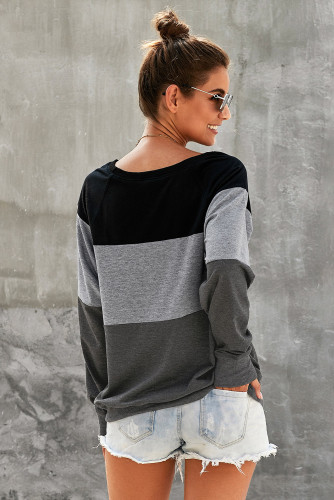 Gray Raglan Sleeve Color Block Pullover Sweatshirt