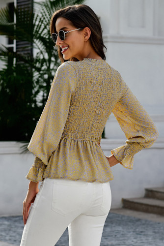 Yellow High Neck Boho Floral Blouse