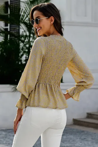 Yellow High Neck Boho Floral Blouse