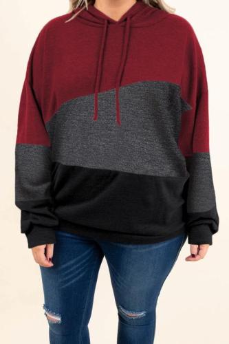 Red Lucky Break Color Block Plus Size Hoodie